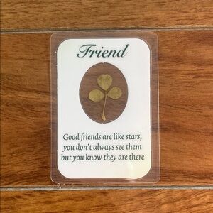Friendship Quote Card with Pressed Dry Shamrock Clover